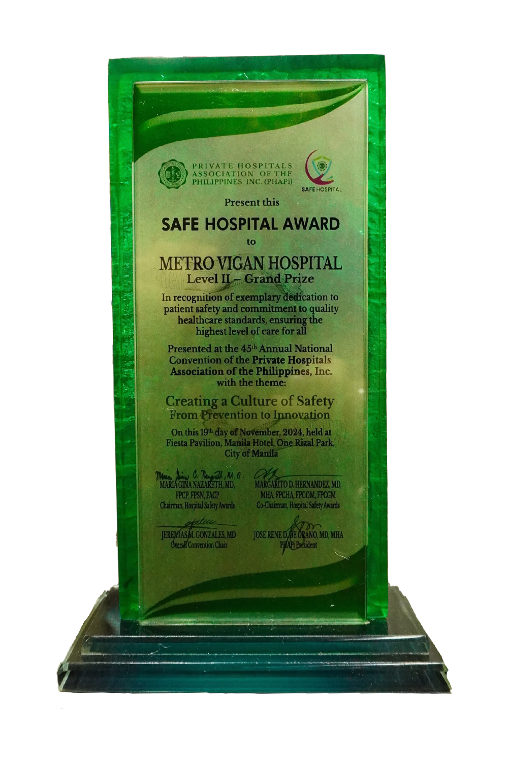 Safe Hospital Award Plaque